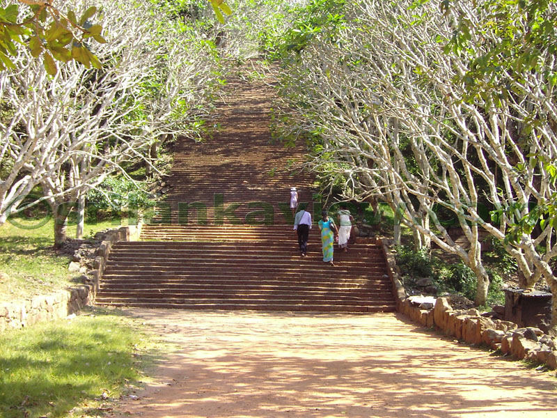 The stone steps are quite broad as you can see here from the people climbing along the stair way.