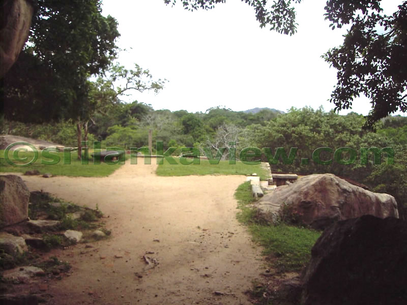 Upper Terrace leading to the building connected with a stone bridge. Hattikuchchi Viharaya