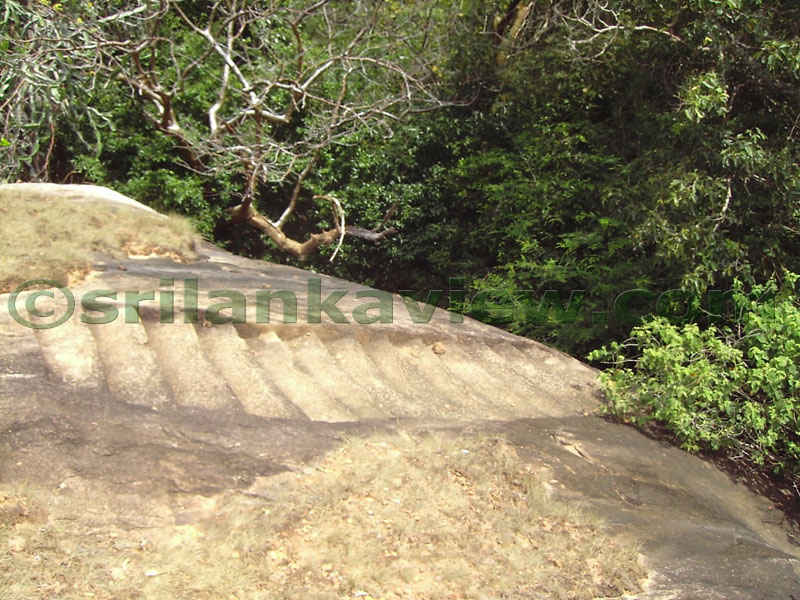 Way down through the steps.
