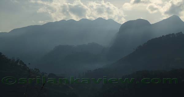 Image of  Knuckles Mountain with it's five peaks, covered slightly in mist at early morning. Mountain height is 6112 feet