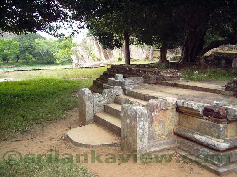 Kaludiya Pokuna terrace scene and entrance steps to a monastic building 