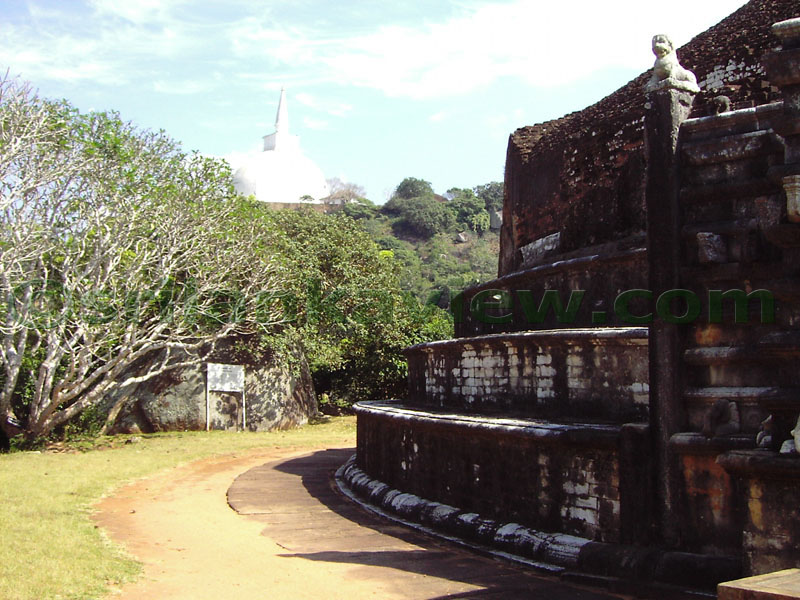 A Lion Figure on a Vahalkada, Kantaka Chetiya. Mahaseya is seen at a distance.