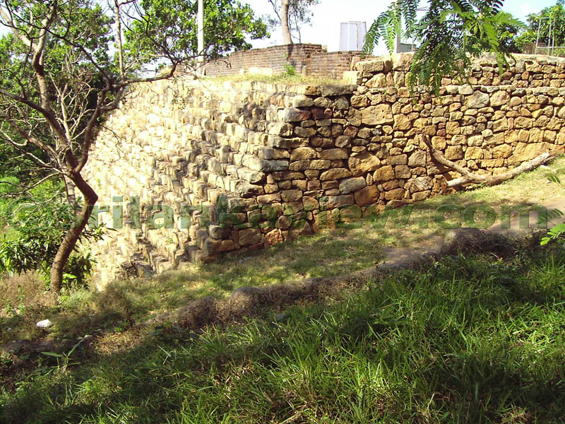 Retaining wall using Stone at Relic House ground.Mihintale