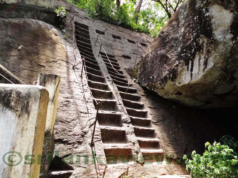 Path leading to fourth terrace or the Upper Bodhi Terrace- The Bodhi Maluwa in Sinhala. The image shows the Steps cut in to the living rock face. Here the path is somewhat tricky but there is an alternative path with more protection also.