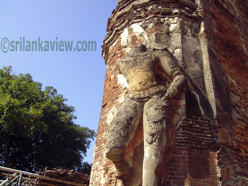 The sculpture made of brick and coated finely with stucco.