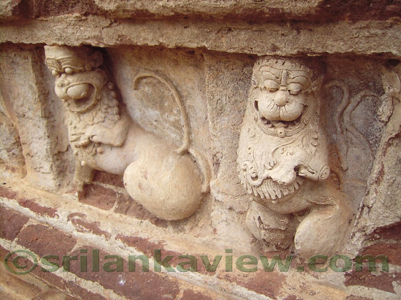 The Lion Sculptures at Tivanka Pilimage, Polonnaruwa.