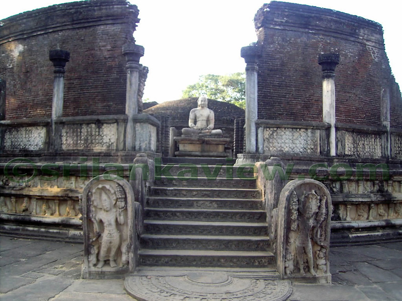 The Majestic View of the Seated Buddha Image is the landmark of the Vatadage,Polonnaruwa