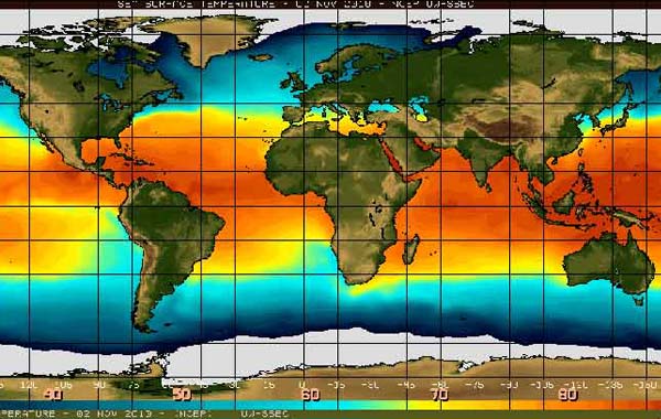 METEOSAT 8 Weather Satellite-Sea Surface temperature Map