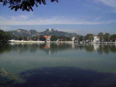 View across Kandy Lake.Notice the Queens Hotel and Boat House seen in the photo.